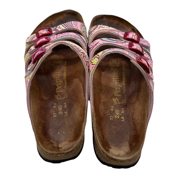 Birkenstock Papillio Florida Sandals Womens Size EU 37 US 6 Pink Paisley 3 Strap - Picture 9 of 10
